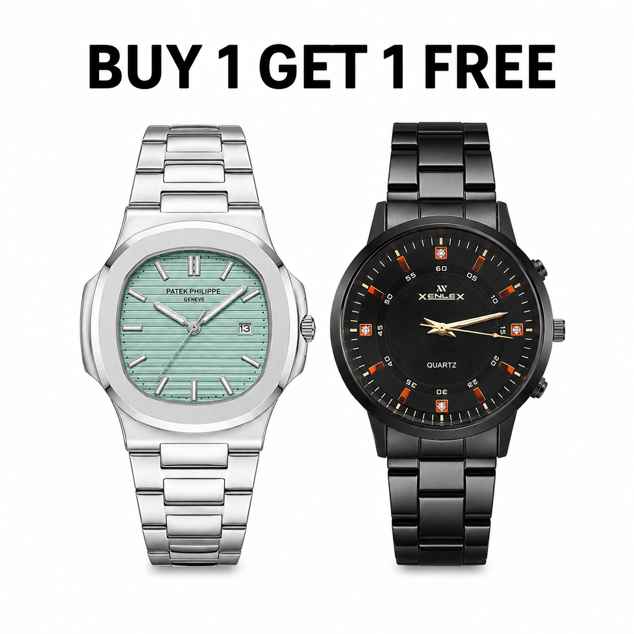 Luxury Men’s Watch Set – Buy 1 Get 1 Free | Premium Silver & Black Stainless Steel Watches