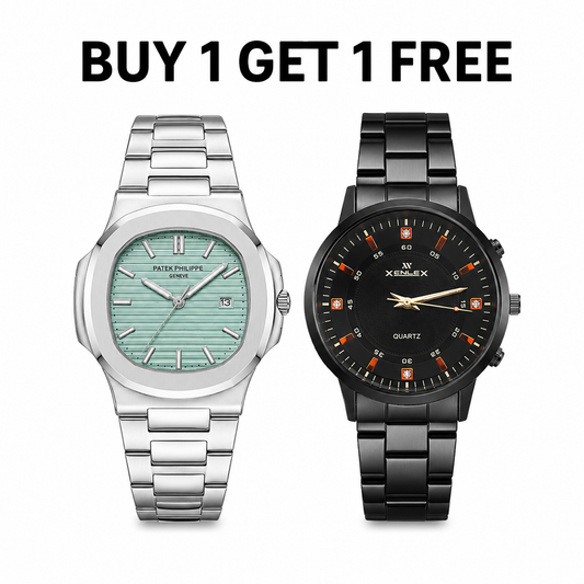 Luxury Men’s Watch Set – Buy 1 Get 1 Free | Premium Silver & Black Stainless Steel Watches